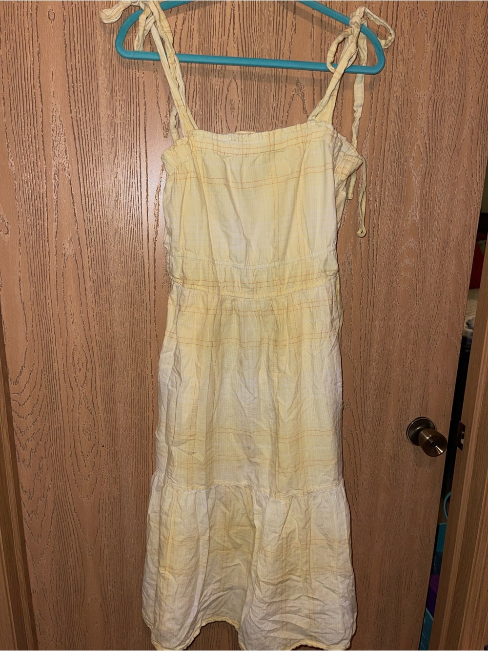 Free Assembly Light Yellow Tie-Shoulder Midi Dress